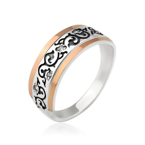 Sudraba gredzens ar zelta plāksnēm un fianītiem