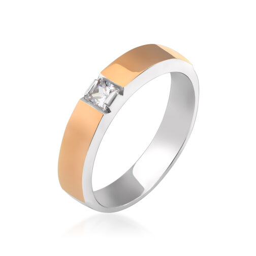 Sudraba gredzens ar zelta plāksnēm un fianītu