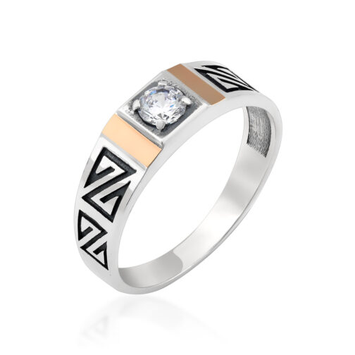 Sudraba gredzens ar zelta plāksnēm un fianītu