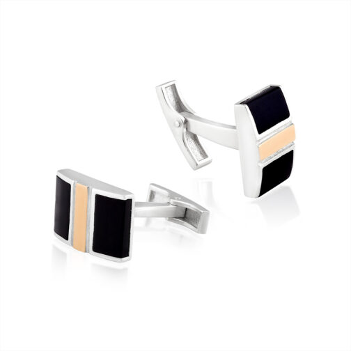 Sudraba kaklasaites piespraudes ar zelta plāksnēm un oniksiem