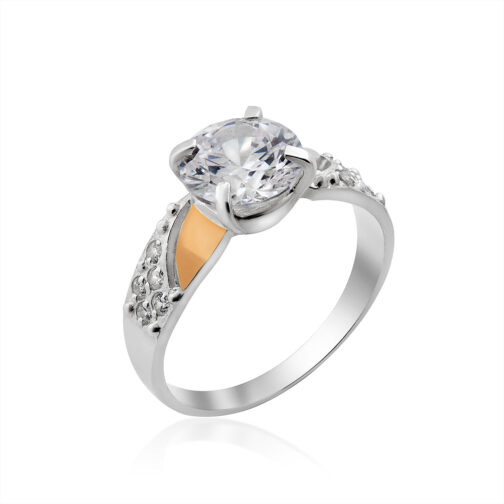 367-r-rh Sudraba gredzens ar zelta plāksnēm un fianītiem